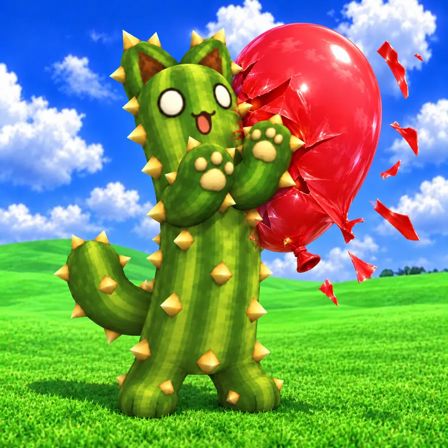 Catcus hugging a balloon